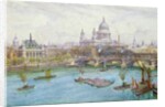 View from the south of St Paul's Cathedral, Blackfriars Bridge and City of London School with boats on the River Thames, c.1921 by Henry Edward Tidmarsh