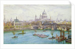 View from the south of St Paul's Cathedral, Blackfriars Bridge and City of London School with boats on the River Thames, c.1921 by Henry Edward Tidmarsh