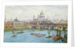 View from the south of St Paul's Cathedral, Blackfriars Bridge and City of London School with boats on the River Thames, c.1921 by Henry Edward Tidmarsh