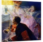 Christmas night: parents hide toys to prepare a surprise for their little daughter. 1907. by Rene Lelong