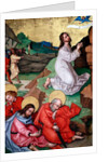 Jesus praying in the gardenof Gethsemane after the Last Supper, while the disciples sleep by Martin Schongauer