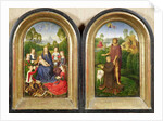 Diptych of Jean du Cellier: The Virgin and Child with Saints and the donor presented by St.John the Baptiste, c.1490 by Hans Memling