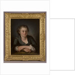 Portrait of a young girl, wearing a green dress and white chemise, seated before a table by French School