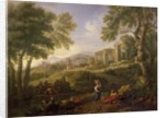 Classical landscape with figures and ruins by Jan Frans van Bloemen