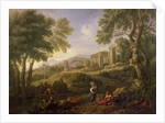 Classical landscape with figures and ruins by Jan Frans van Bloemen