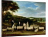 Portrait of Thomas William Coke, Esq. inspecting some of his South Down sheep with Mr Walton and the Holkham shepherds by Thomas Weaver
