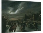Moonlight Scene with Skaters by Dutch School