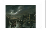 Moonlight Scene with Skaters by Dutch School