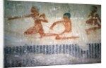 Fishermen and a crocodile from the North wall of the Mastaba Chapel of Ti, Old Kingdom by Egyptian 5th Dynasty
