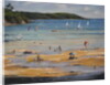Salcombe North Sands, blue umbrella by Jennifer Wright