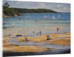 Salcombe North Sands, blue umbrella by Jennifer Wright