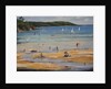 Salcombe North Sands, blue umbrella by Jennifer Wright