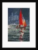 Red sail boat Salcombe - gouache - 2008 by Jennifer Wright