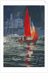 Red sail boat Salcombe - gouache - 2008 by Jennifer Wright