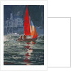 Red sail boat Salcombe - gouache - 2008 by Jennifer Wright