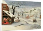 Flight into Egypt in a winter landscape by Abel Grimmer or Grimer