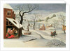 Flight into Egypt in a winter landscape by Abel Grimmer or Grimer