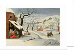 Flight into Egypt in a winter landscape by Abel Grimmer or Grimer