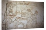 Relief depicting scribes at work by Egyptian 18th Dynasty