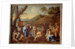 Saint John baptizing the people. Saint John the Baptist blessed men by a river, 17th century by Nicolas Poussin
