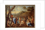 Saint John baptizing the people. Saint John the Baptist blessed men by a river, 17th century by Nicolas Poussin