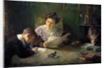 Homework A mother helps children do their homework, 20th century by Henri Jamet