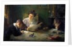 Homework A mother helps children do their homework, 20th century by Henri Jamet