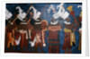 Reproduction of a mural showing servants and musicians during a ceremony by Mayan Mayan