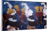 Reproduction of a mural showing musicians with rattles during a ceremony by Mayan Mayan