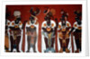 Reproduction of a mural showing noble men dressed for a ceremony by Mayan Mayan