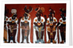 Reproduction of a mural showing noble men dressed for a ceremony by Mayan Mayan