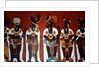 Reproduction of a mural showing noble men dressed for a ceremony by Mayan Mayan