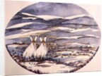 Two Hares in a Snowy Landscape by Suzi Kennett