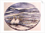 Two Hares in a Snowy Landscape by Suzi Kennett