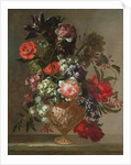 Still life of flowers in a sculpted vase by Jean-Baptiste Monnoyer