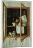 Vanitas still life seen through a trompe l'oeil window by Cornelis Norbertus Gijsbrechts
