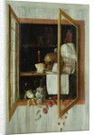 Vanitas still life seen through a trompe l'oeil window by Cornelis Norbertus Gijsbrechts