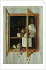 Vanitas still life seen through a trompe l'oeil window by Cornelis Norbertus Gijsbrechts