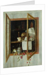 Vanitas still life seen through a trompe l'oeil window by Cornelis Norbertus Gijsbrechts