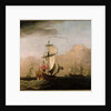 The Second Duke of Albemarle's Ketch with a yacht to the left and three warships in the distance to the right by Willem van de the Younger Velde