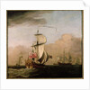 The Second Duke of Albemarle's Ketch with a yacht to the left and three warships in the distance to the right by Willem van de the Younger Velde