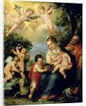 The Holy Family with St. John the Baptist and Flower Dispensing Angels by Hans I or Johann Rottenhammer