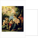 The Holy Family with St. John the Baptist and Flower Dispensing Angels by Hans I or Johann Rottenhammer