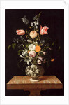 Vase with Relief and Flowers on a Marble Table by Johann Georg (1630/31-88) Hinz