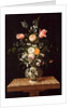 Vase with Relief and Flowers on a Marble Table by Johann Georg (1630/31-88) Hinz