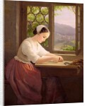 Girl reading by an open window by Caroline von der Embde