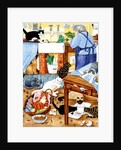 Grandma and 10 cats in the kitchen by Linda Benton