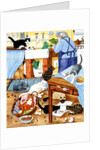 Grandma and 10 cats in the kitchen by Linda Benton