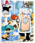 Grandma and 10 cats in the bathroom by Linda Benton