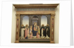 Virgin and Child enthroned with Angels and St. Thomas Aquinas, St. Barnabas, St. Dominic, and St. Peter Martyr, c.1422 by Fra (c.1387-1455) Angelico